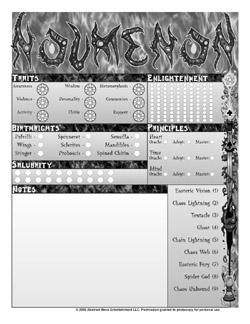 Noumenon character sheet - March 2006
